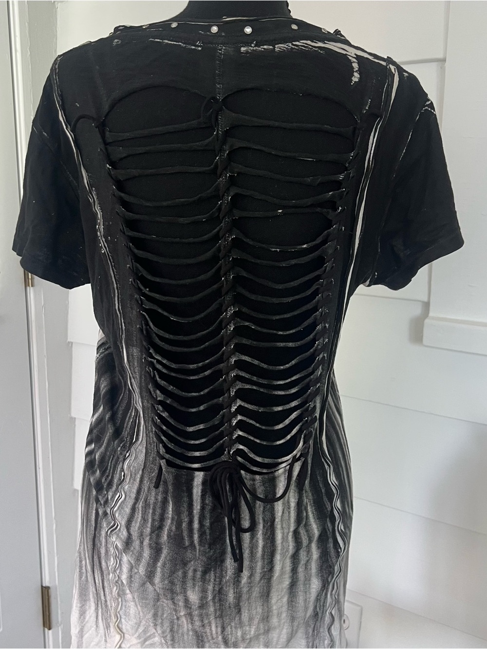 Distressed Cutout Back Rhinestone emo grunge y2k top